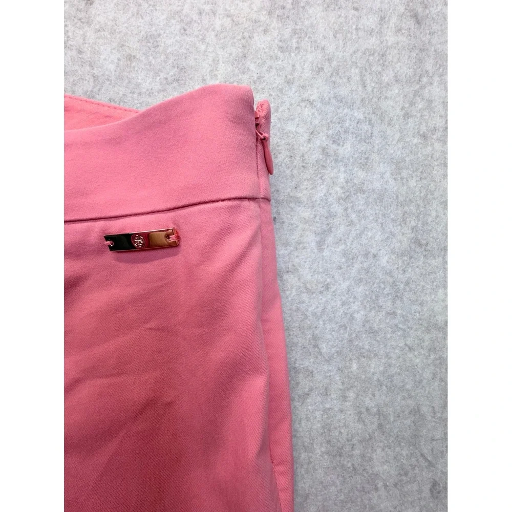 Tory Burch‎ Callie Cropped Ankle Pants Women 2 Coral Side Zip Logo Hardware Slim